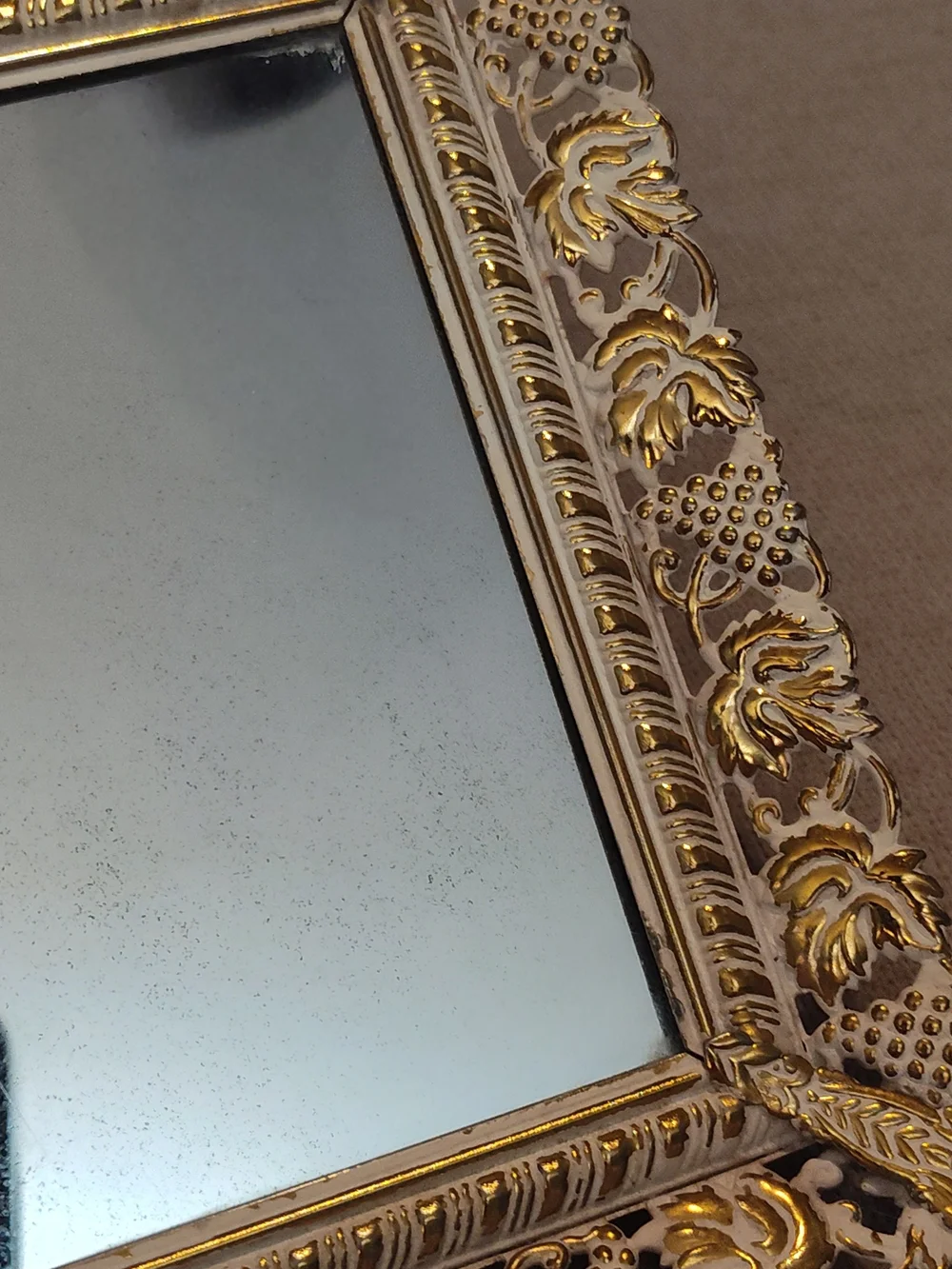 Vintage 50's-60's Gold Ornate Rectangular Mirrored Tray- Elegant Home Accent